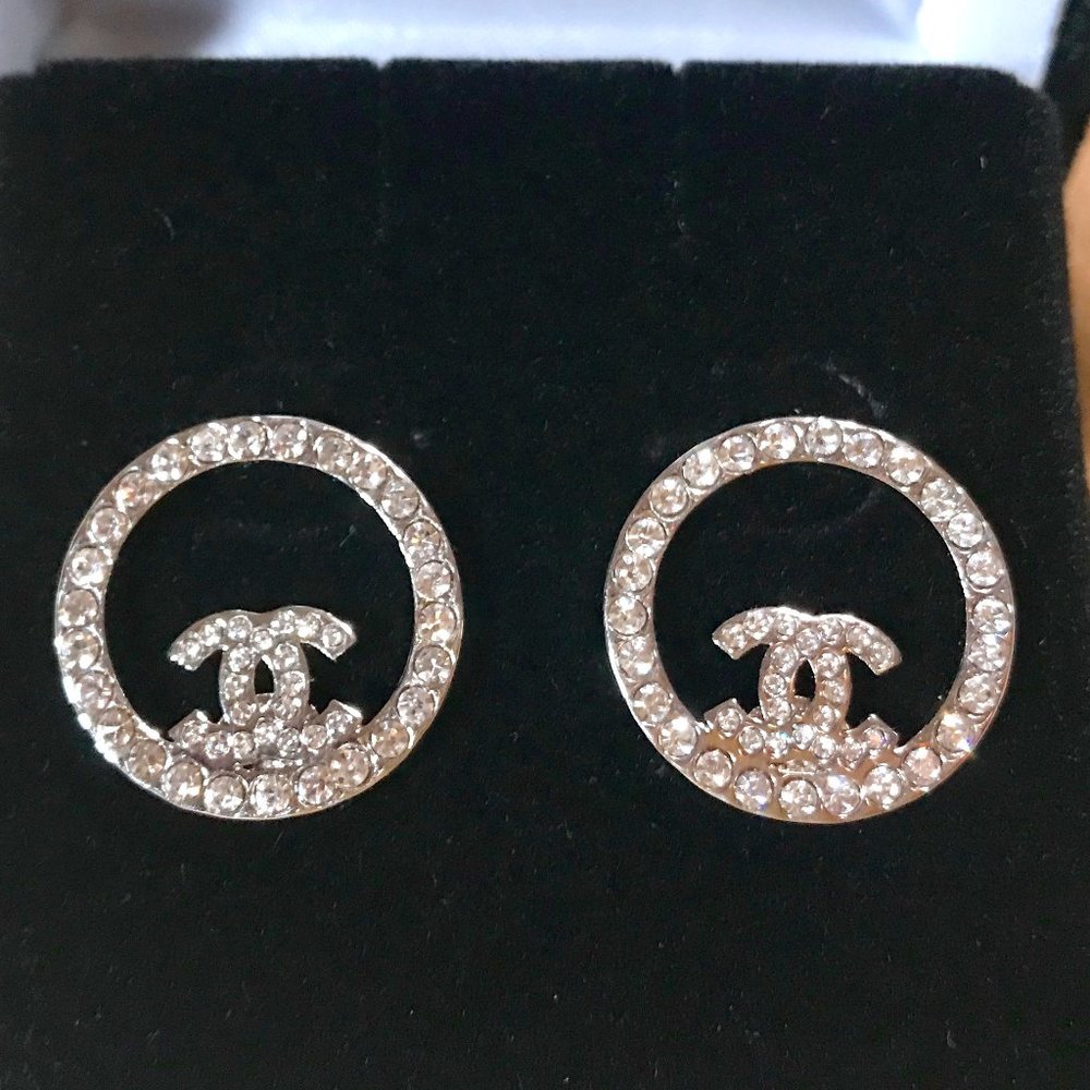 Letter C Crystal 925 Silver Circle Earrings